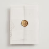 "Henna Stamp" - Wedding Invitations in Champagne by Oma N. Ramkhelawan - Assembled with Vellum Wrap and Wax Seal