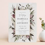 "Roses & Greenery" - Wedding Invitations in Aubergine by Susan Moyal - Front