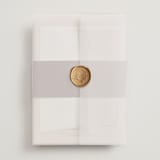 "Scallop Monogram" - Wedding Invitations in Rose Quartz by Emily Betts - Assembled with Vellum Wrap and Wax Seal