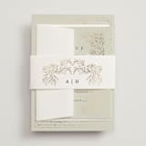 "Foil Botanical Frame" - Wedding Invitations in Taupe by Hannah Williams - Assembled with Belly Band