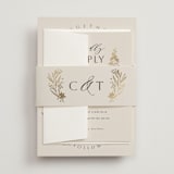 "Floral Border" - Wedding Invitations in Champagne by Leah Bisch - Assembled with Belly Band