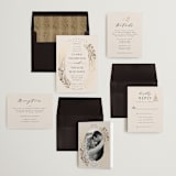 "Floral Border" - Wedding Invitations in Champagne by Leah Bisch - Invitation Suite