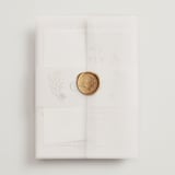 "Floral Border" - Wedding Invitations in Champagne by Leah Bisch - Assembled with Vellum Wrap and Wax Seal