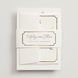 "Monogram in Leaves" - Wedding Invitations in Pearl by Leah Bisch - Assembled with Belly Band