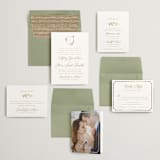 "Monogram in Leaves" - Wedding Invitations in Pearl by Leah Bisch - Invitation Suite