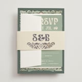 "Nouveau Frame" - Wedding Invitations in Sage by GeekInk Design - Assembled with Belly Band