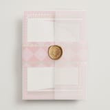 "Mandapam" - Wedding Invitations in Carnation by Creo Study - Assembled with Vellum Wrap and Wax Seal
