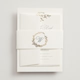 "Romantic Wreath" - Wedding Invitations in Chantilly by Wildfield Paper Co - Assembled with Belly Band