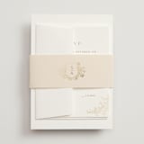"floral crest" - Wedding Invitations in Champagne by Cass Loh - Assembled with Belly Band
