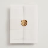 "floral crest" - Wedding Invitations in Champagne by Cass Loh - Assembled with Vellum Wrap and Wax Seal