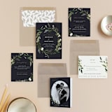 "Greenery Crown" - Wedding Invitations in Midnight by Susan Moyal - Invitation Suite