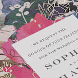 "Blooming Beauty" - Wedding Invitations in Tan by Lori Wemple - Close-Up