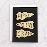 "Hip Hip Hooray Grad" - Single Greeting Cards in Ebony by Ashley DeMeyere - Front