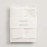 "Au Jardin" - Gloss-Press® Wedding Invitations in Opal by Rochelle Renee - Assembled with Belly Band