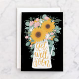 "Sunflower Bouquet" - Single Greeting Cards in Sunshine by Shannon Chen of Four Wet Feet Studio - Front