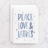 "Peace, Love & Latkes" - Single Greeting Cards in Frost by Laura Bercovich - Front