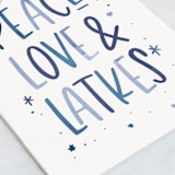 "Peace, Love & Latkes" - Single Greeting Cards in Frost by Laura Bercovich - Close-Up
