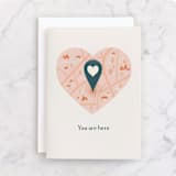 "Heart Map" - Single Greeting Cards in Blush by Heather Francisco - Front