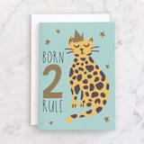 "Born 2 Rule" - Single Greeting Cards in Sky by Teju Reval - Front