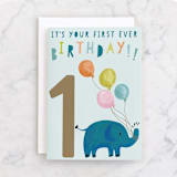 "First Ever Birthday" - Single Greeting Cards in Sky by Teju Reval - Front