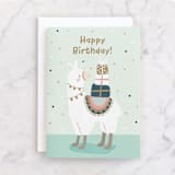 "llama presents" - Single Greeting Cards in Mint by peetie design - Front