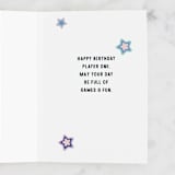 "Kitty Gamer" - Single Greeting Cards in Frost by Corinne Malesic - Interior