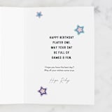 "Kitty Gamer" - Single Greeting Cards in Frost by Corinne Malesic - Customizable Interior Example