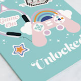 "Kitty Gamer" - Single Greeting Cards in Frost by Corinne Malesic - Close-Up
