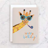 "Playful giraffe" - Single Greeting Cards in Coral by Cass Loh - Front