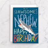 "Jawsome Nephew" - Single Greeting Cards in Ocean by Alethea and Ruth - Front