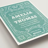"Fiesta Folk Art" - Wedding Invitations in Lagoon by root beer float - Detail