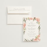 "Peony Wreath" - Wedding Invitations in Peach by Joanna Griffin - Invitation with Envelope