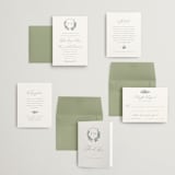 "Foliage Crest" - Wedding Invitations in Sky by Everett Paper Goods - Invitation Suite