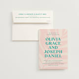 "The Palm" - Wedding Invitations in Flamingo by Pixel and Hank - Invitation with Envelope
