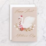 "First Mother's Day Swan" - Single Greeting Cards in Dusty Rose by Tati Abaurre - Front