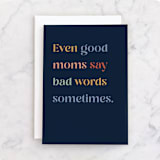 "Good Mom Bad Words" - Single Greeting Cards in Navy by Pixel and Hank - Front