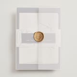 "Crescendo" - Wedding Invitations in Navy by Griffinbell Paper Co. - Assembled with Vellum Wrap and Wax Seal