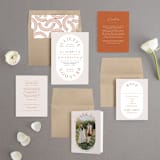 "Center Crest" - Wedding Invitations in Sweet Potato by Alethea and Ruth - Invitation Suite