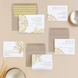 "Modern Mehndi" - Wedding Invitations in Gold by Laura Condouris - Invitation Suite