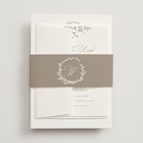 "Romantic Wreath" - Wedding Invitations in Chantilly by Wildfield Paper Co - Assembled with Belly Band