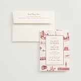 "San Francisco Toile" - Wedding Invitations in Scarlet by Jenna Holcomb - Invitation with Envelope