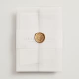 "Etched Frame" - Wedding Invitations in Eggshell by Robert and Stella - Assembled with Vellum Wrap and Wax Seal
