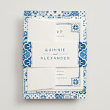 "watercolor tile" - Wedding Invitations in Navy by Anastasia Makarova - Assembled with Belly Band