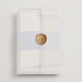 "Threaded" - Wedding Invitations in Canopy by Pixel and Hank - Assembled with Vellum Wrap and Wax Seal