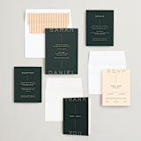 "Top to Bottom" - Wedding Invitations in Evergreen by Kindred Fields - Invitation Suite