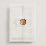 "Sierra" - Wedding Invitations in Spruce by Paper Sun Studio - Assembled with Vellum Wrap and Wax Seal