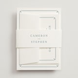 "Fleur Corner" - Wedding Invitations in French Blue by Carolyn MacLaren - Assembled with Belly Band