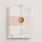 "Floral Splash" - Wedding Invitations in Wheat by Keen Peachy - Assembled with Vellum Wrap and Wax Seal