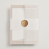 "Modern Traditionalist" - Wedding Invitations in Butterscotch by Morgan Kendall - Assembled with Vellum Wrap and Wax Seal
