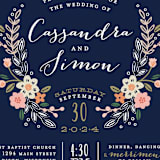 "Wildflower Crest" - Wedding Invitations in Navy by Alethea and Ruth - Close-Up